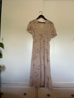 Lost + Wander Sheer Dusty Blush Floral Tie-Waist Maxi Dress